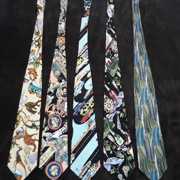 4- Vintage Nicole Miller & 1 Jerry Garcia Mens Tie